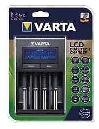 VARTA 57676101401 LCD Dual Tech Charger per Batterie Ni-MH AA AAA e Li-Ion 18650 14500 10440 con Display LCD e Uscita USB 5V 1A colore Nero