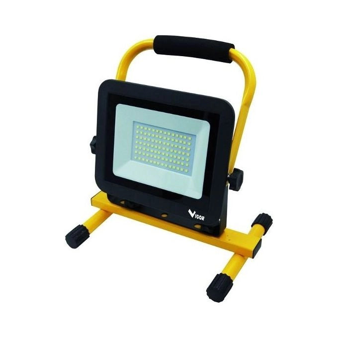 Vigor 3478640 WORKY PLUS Proiettore LED 50W 6000lm Luce Fredda 4000K IP65 Supporto ad H colore Nero