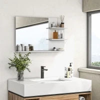 kleankin Specchio da Bagno a Parete con 2 Ripiani Laterali e Ripiano Inferiore, in MDF e Vetro, 75x10x48 cm, Bianco