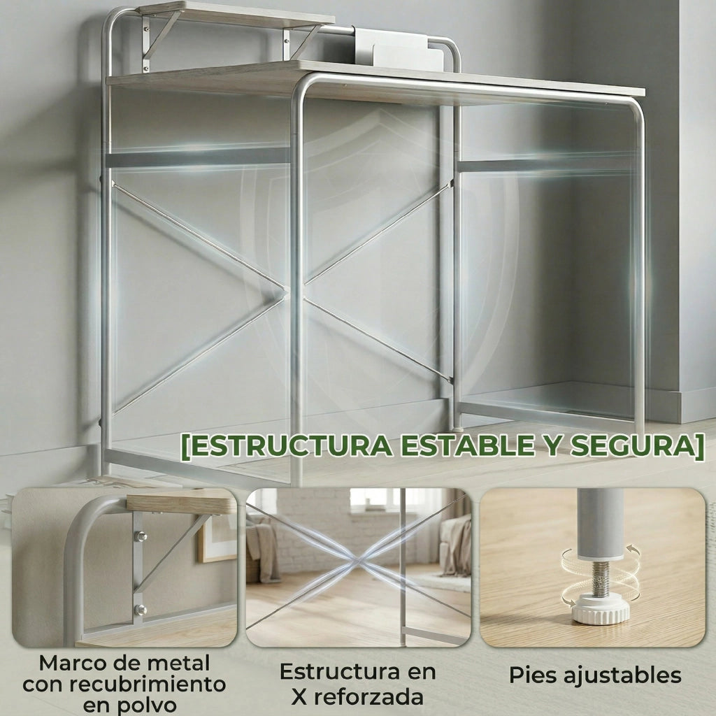 Scrivania Moderna con Scaffale e Struttura Metallo ¨C zephmum ¨C 98x48x88,5 cm Roble