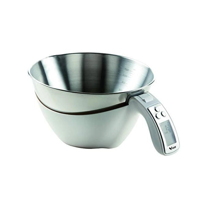 Vigor 9594815 Livia Bilancia da Cucina con Caraffa Estraibile Inox 1.5L Portata 5 Kg Precisione 1 g Display LCD