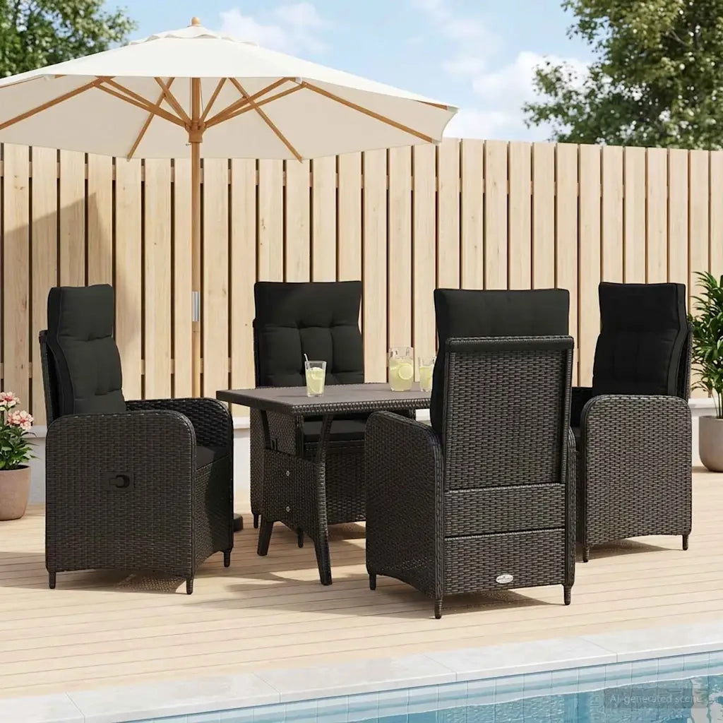 Set da pranzo per esterni 5 pz Nero polyrattan 3422257