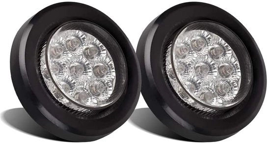 Luci di segnalazione a LED rotonde 12V - Lampade di illuminazione per esterni - Lenti fumè/trasparenti - 9 Stuks LED a forma di perla - Incluso 2 Stuks - ABS - Lampade di segnalazione