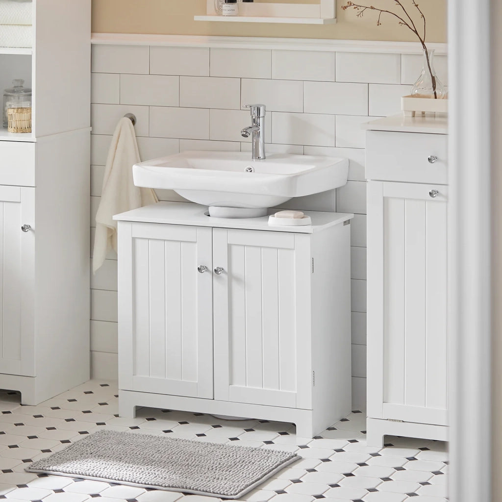 Mobile sottolavabo per Bagno con 2 Ante L60*P30*A60 cm, Bianco, BZR18-II-W SoBuy