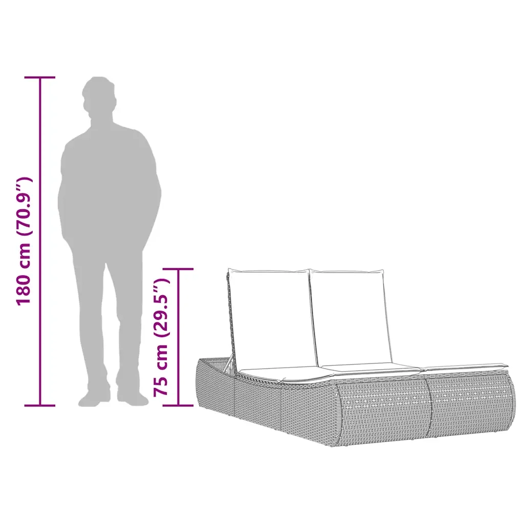 Lettino Prendisole Doppio con Cuscini Grigio in Polyrattan 368097
