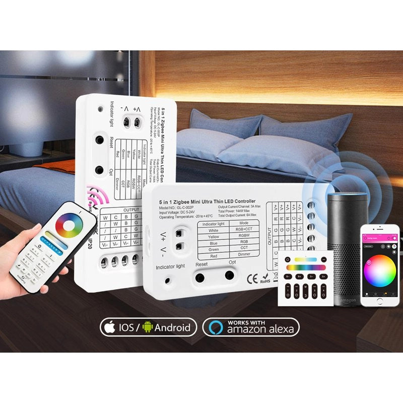 Mini ZigBee Controller 12V 24V 5 In 1 Per Striscia Led Da Mono Colore Fino a 5 Canali Con Philips HUE 3.0 e Amazon Alexa Echo (4ª generazione) o Echo Studio