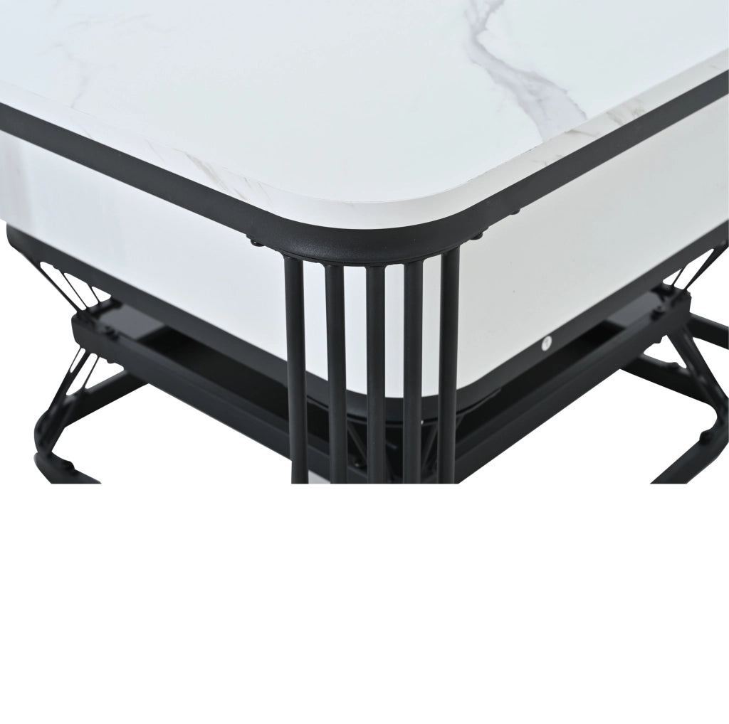 Set di tavolini da caffè 70x70x45 cm + 50x50x40 cm; piano effetto marmo; MDF e metallo; bianco e nero