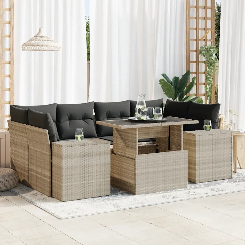 Set Divani da Giardino 7pz con Cuscini Grigio Chiaro Polyrattan 3326753