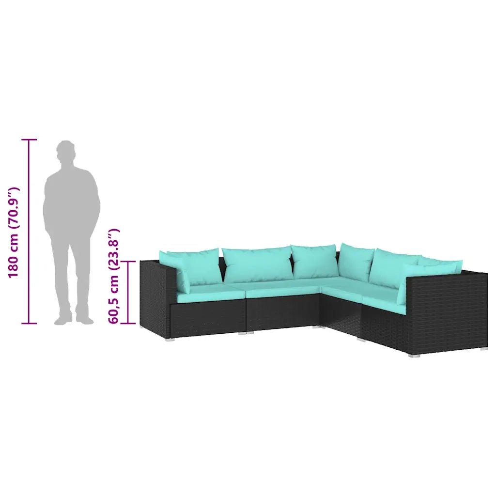 Set Divani da Giardino 5 pz con Cuscini in Polyrattan Nero 3101697