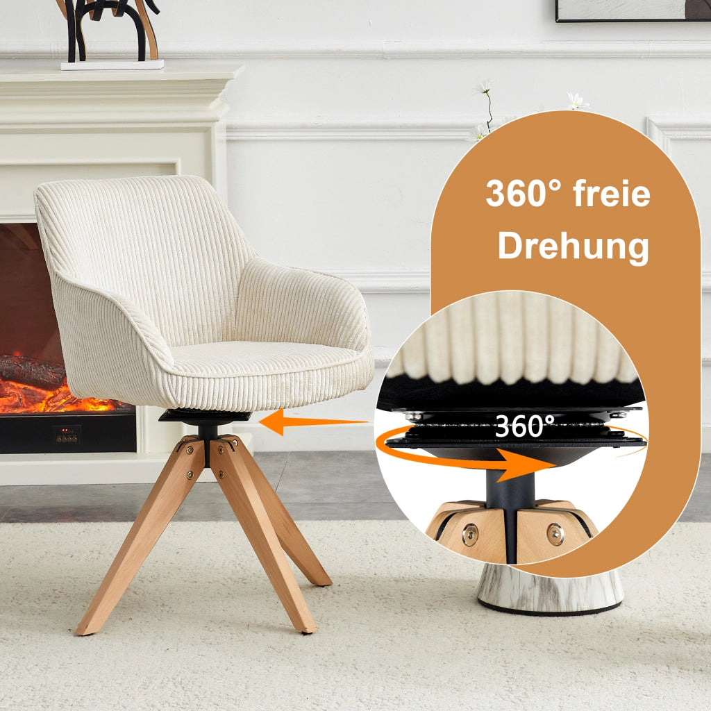 SEDIA Girevole 360° Set da 2 pezzi 84 cm Tessuto Avorio Legno massello