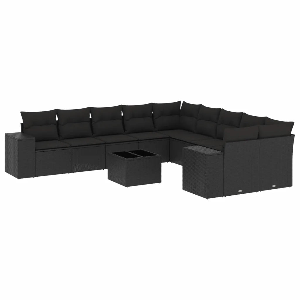 Set Divani da Giardino 11 pz con Cuscini in Polyrattan Nero
