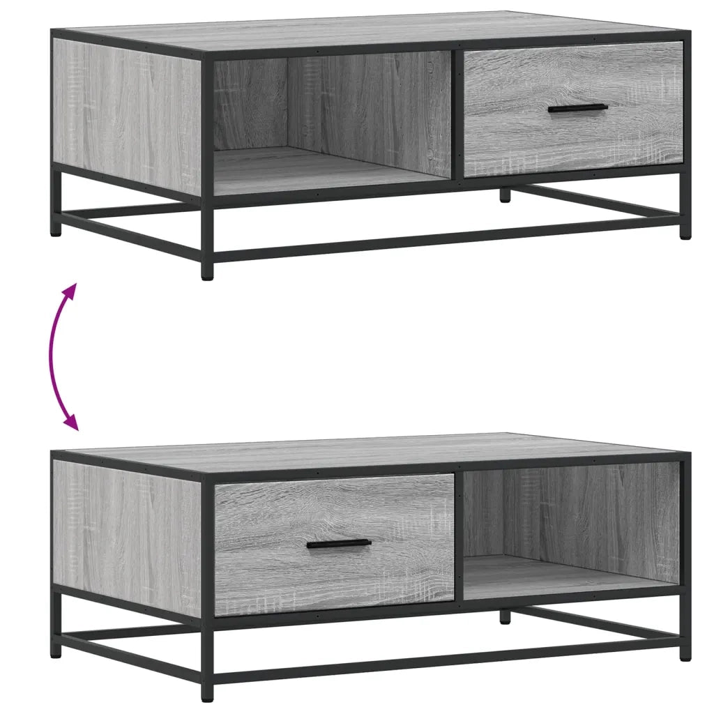 Tavolino Grigio Sonoma 90x57x35 cm Legno Multistrato e Metallo 848757