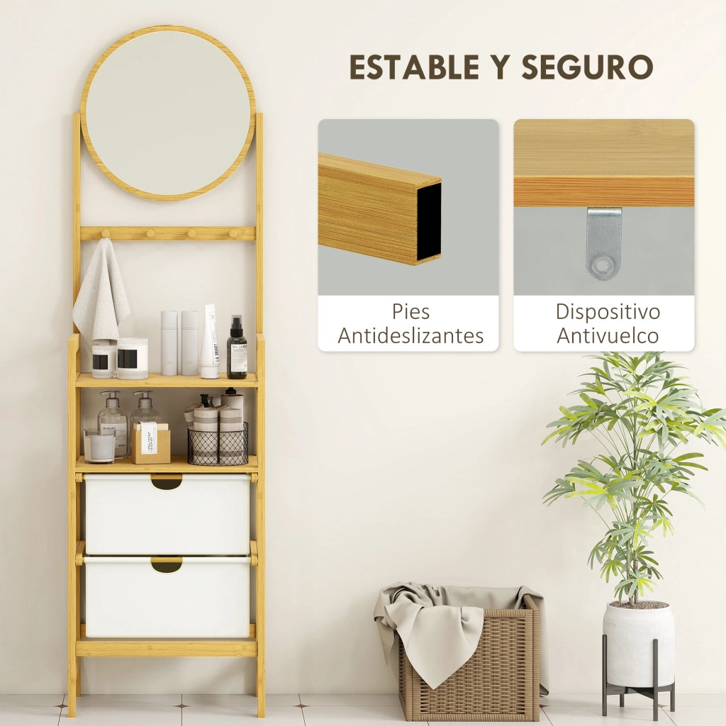 Mobile Bagno con Specchio e Cassetti ¨C Zephmum ¨C Legno Bamb¨´ 48.5x30x170 cm