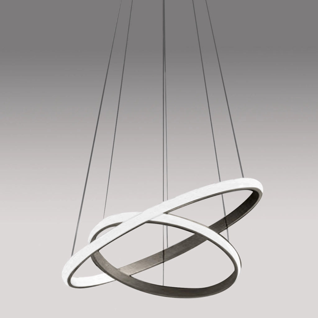Lampadario led Iole S2 40W dimmerabile - Sospensione moderna titanio a doppio anello, luce calda 3000K, 2000lm, design elegante