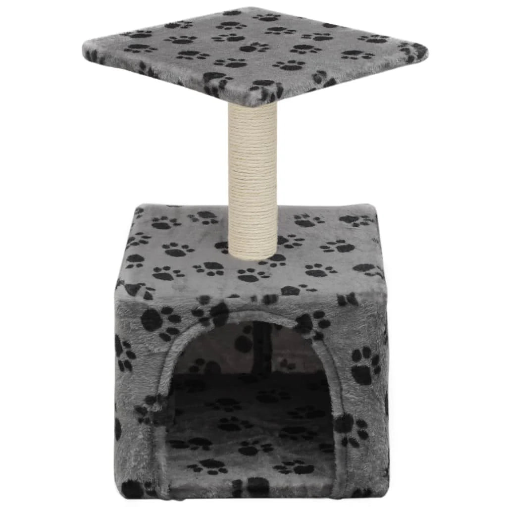 Tiragraffi albero per gatti cuccia per gatti peluche in sisal 55 cm grigio con motivo a impronta di zampa 3702081