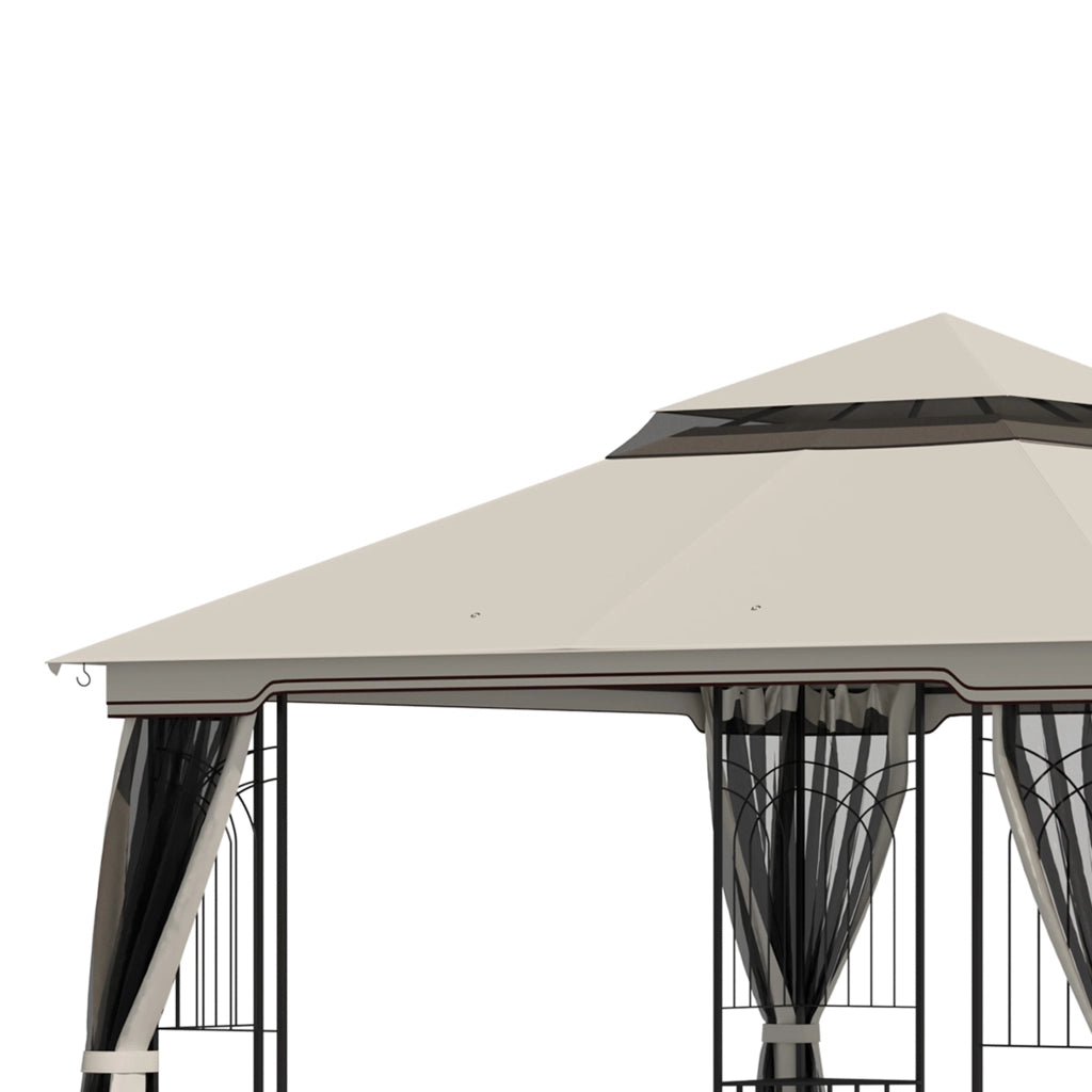 Gazebo da giardino con tenda per feste a doppio tetto 2.99 x 2.99 m con 4 pareti laterali in metallo e poliestere in beige