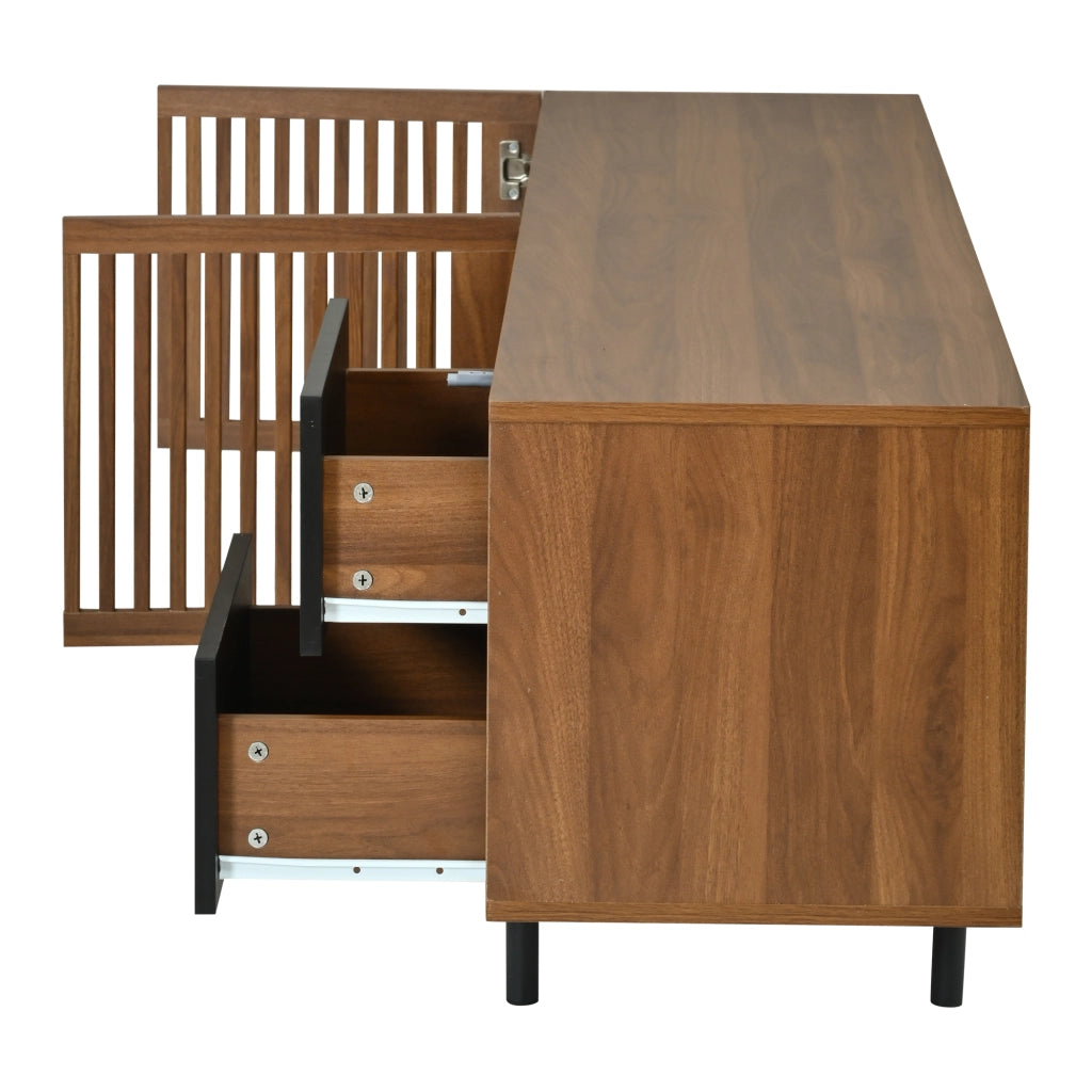 Mobile TV 160 cm Porta TV Noce e Nero in MDF con Cassetti e Ante a Doghe