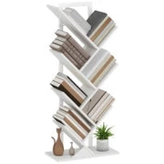Libreria a Forma di Albero con 7 Ripiani e Sistema Anti-ribaltamento per Soggiorno Camera da Letto 50x24x109 cm Bianco