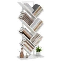 Libreria a Forma di Albero con 7 Ripiani e Sistema Anti-ribaltamento per Soggiorno Camera da Letto 50x24x109 cm Bianco