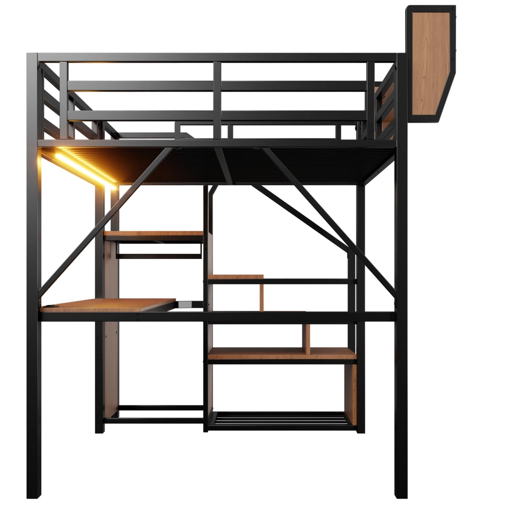 Letto a soppalco 140x200 cm con scrivania; scala e LED