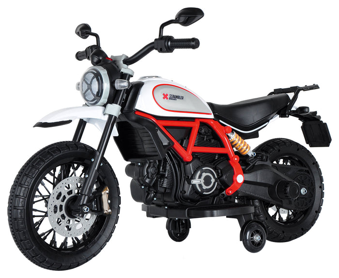 Moto Elettrica per Bambini Licenza Ufficiale Ducati Scrambler 12V 3,5Ah Bianco