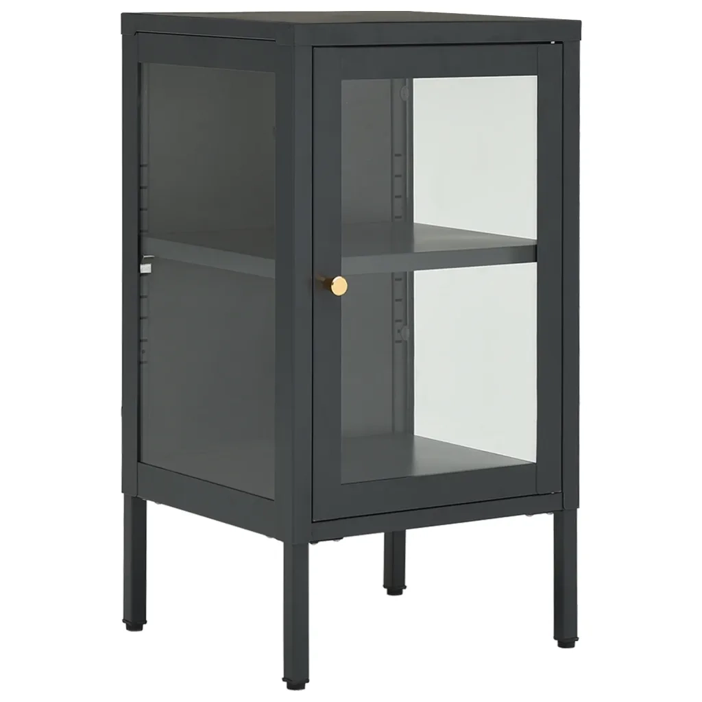 Credenza Antracite 38x35x70 cm in Acciaio e Vetro