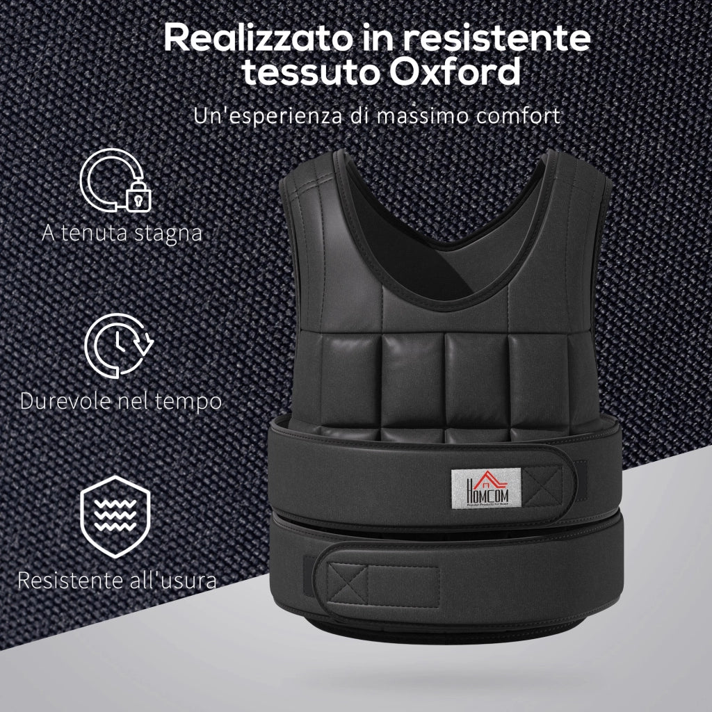 Giubbotto Zavorrato 20kg ¨C Xylo ¨C Unisex 38 Pesi Singoli Imbottitura Velcro Nero