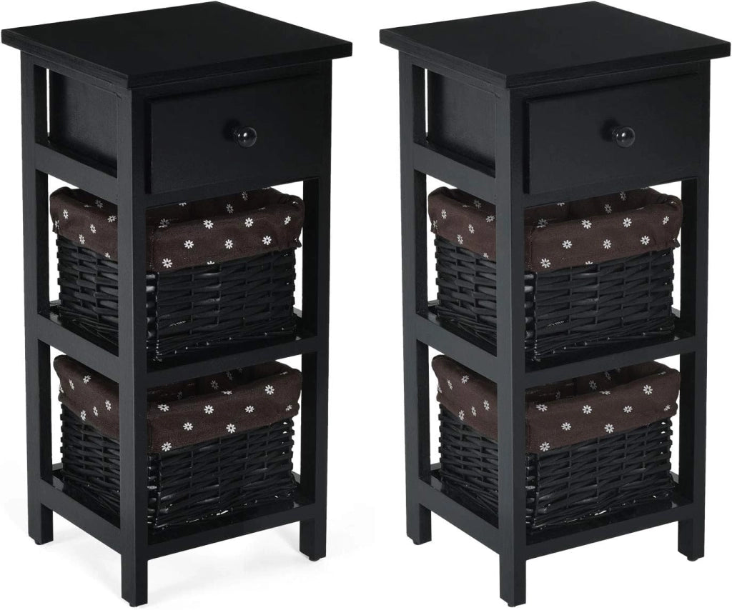 Comodino Camera da Letto in Legno, Tavolino per Divano, Comò Moderno, Ideale per Camera da Letto, 28 x 26 x 60 cm (Nero)