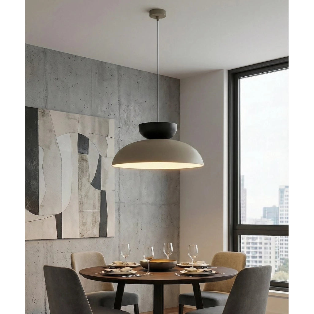 Lampada a sospensione Mega in acciaio moka beige