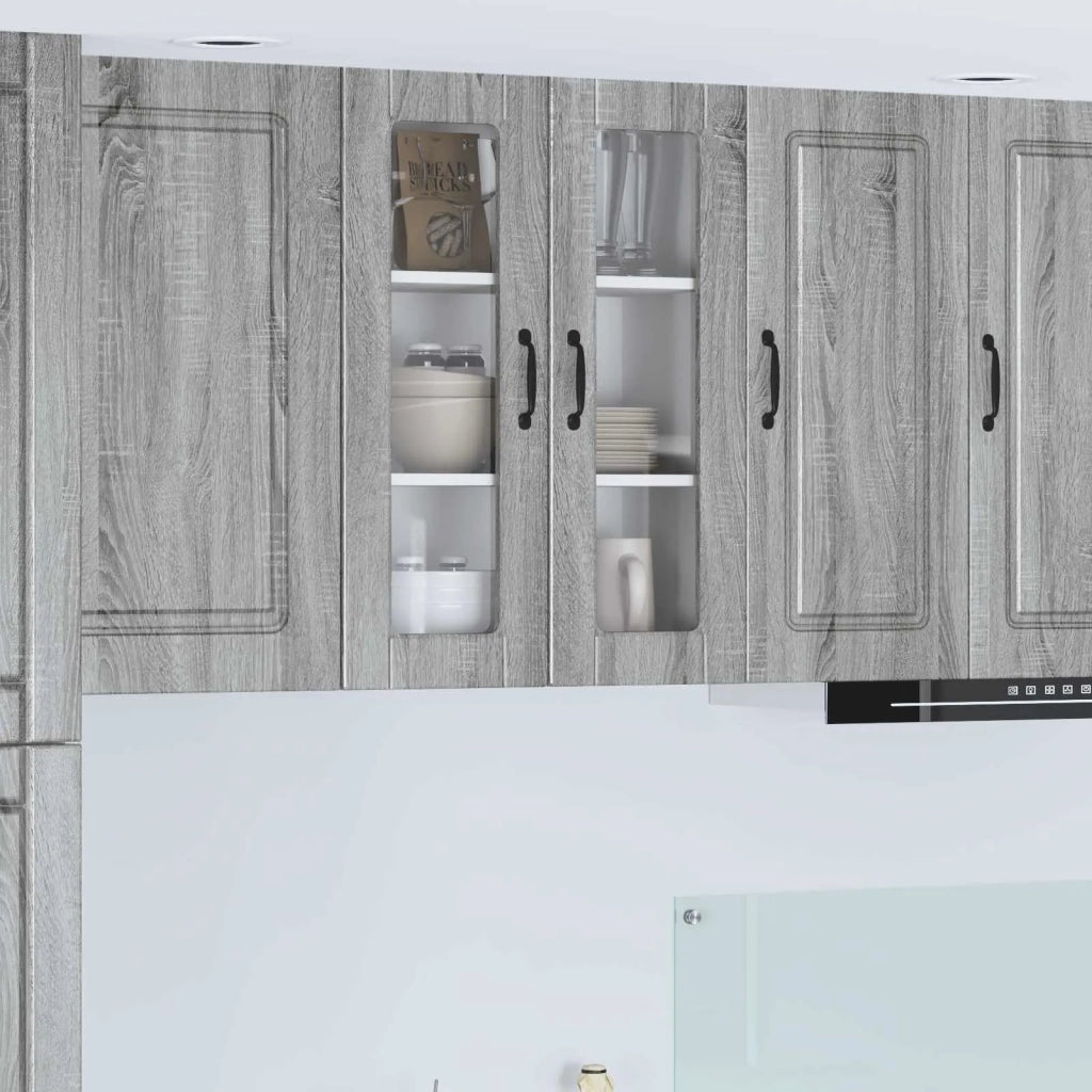 Pensile da cucina | Mobile in vetro da parete PORTO Grigio Sonoma 60 x 31 x 80 cm