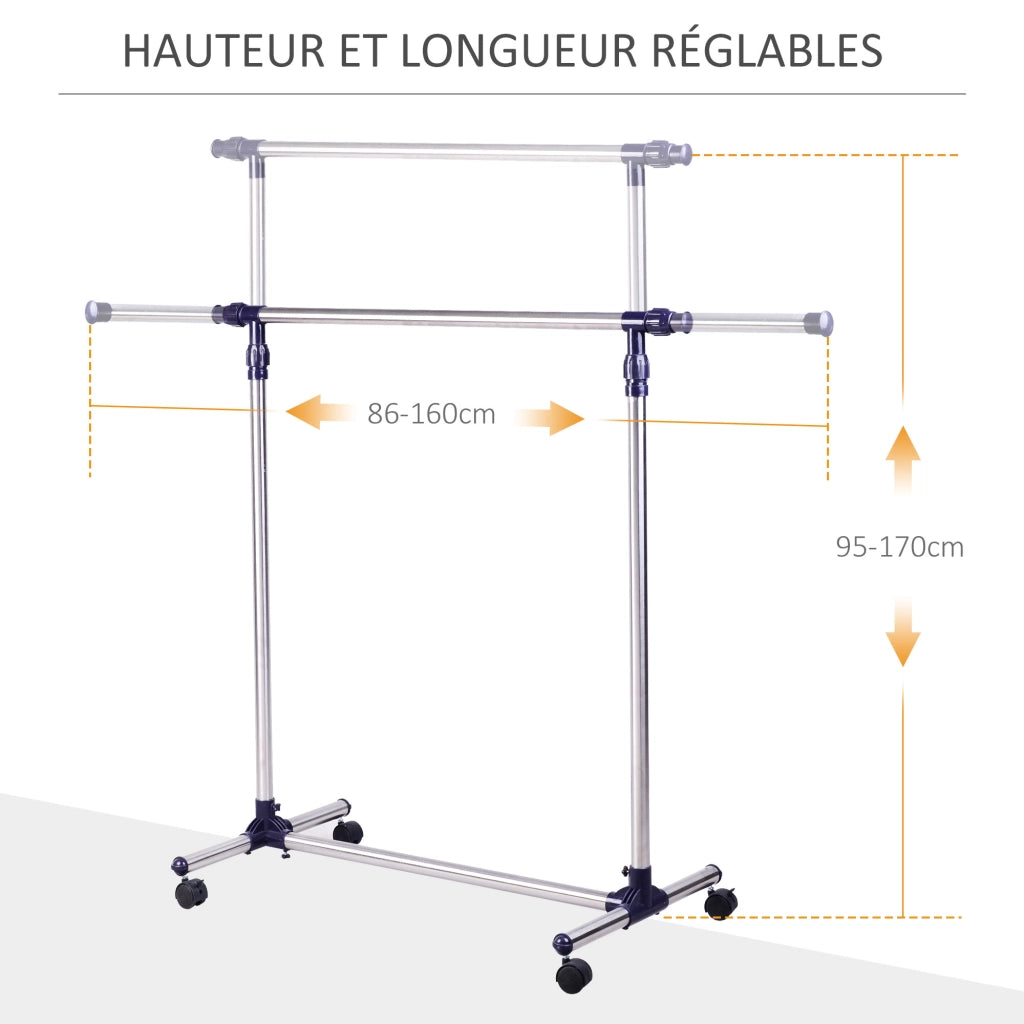 Appendiabiti su Ruote Regolabile ¨C Xylo ¨C Acciaio Inox Portata 25kg