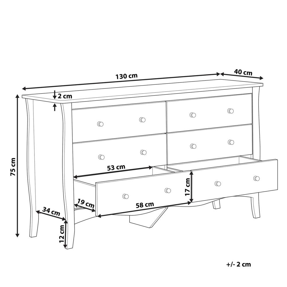 Cassettiera credenza nera con 6 cassetti 75 x 130 cm soggiorno camera da letto ingresso armadio moderno stile francese