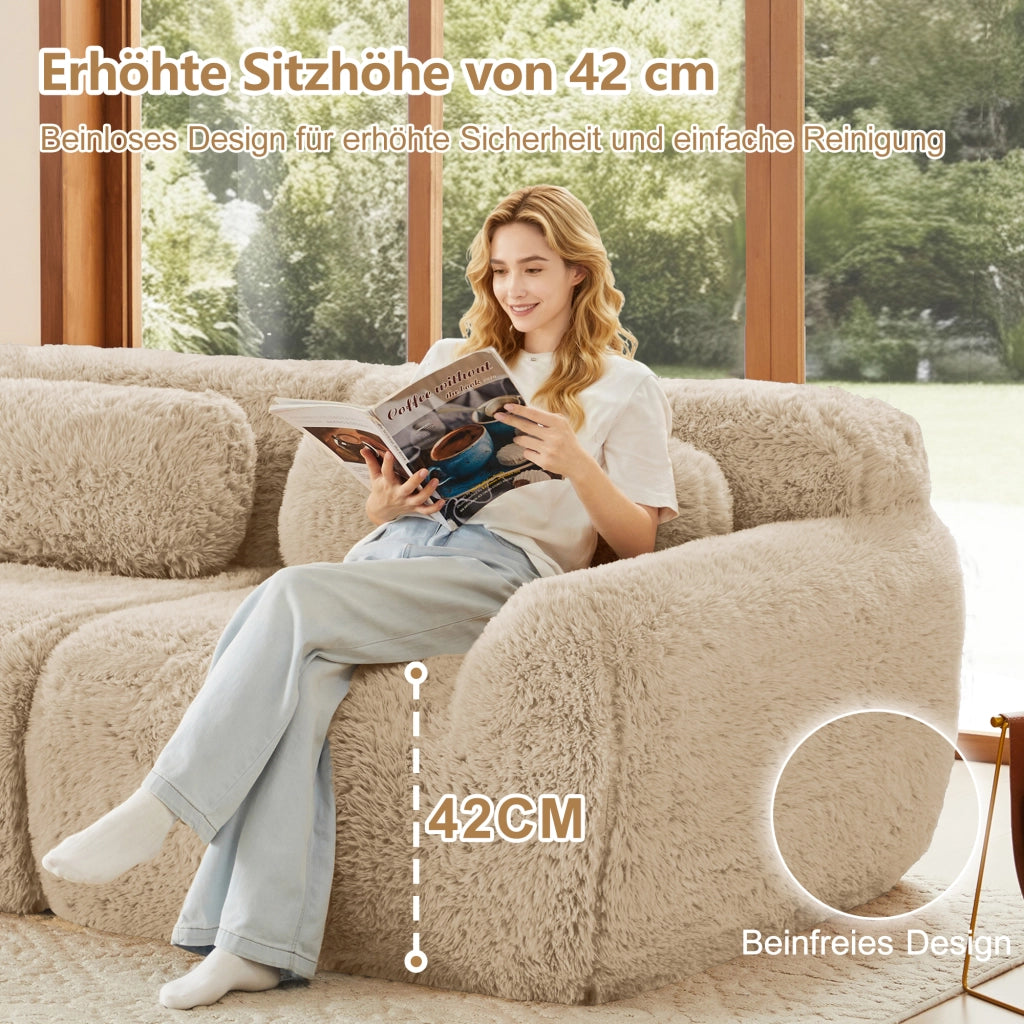 OKWISH Divano Modulare a U, senza Montaggio, Configurazione Libera e Base Antiscivolo, Tessuto Peluche, Cachi Chiaro