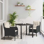 Set da Pranzo per Giardino con cuscino 3 pcs Nero polyrattan