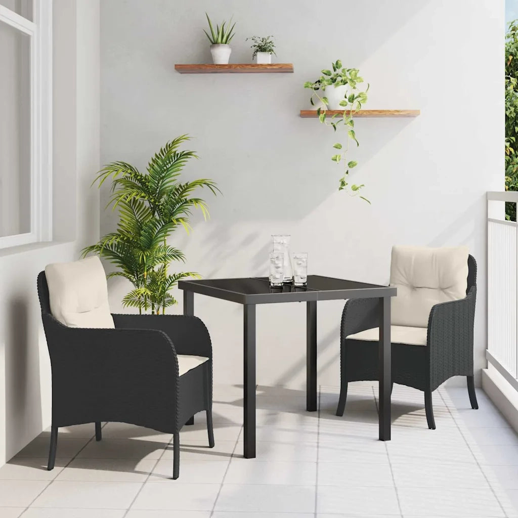 Set da Pranzo per Giardino con cuscino 3 pcs Nero polyrattan