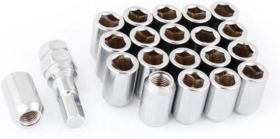 Set di 20 Viti a 6 punte per Ruote in Acciaio Inox 12 x 1,5 mm con Chiave a 6 punte