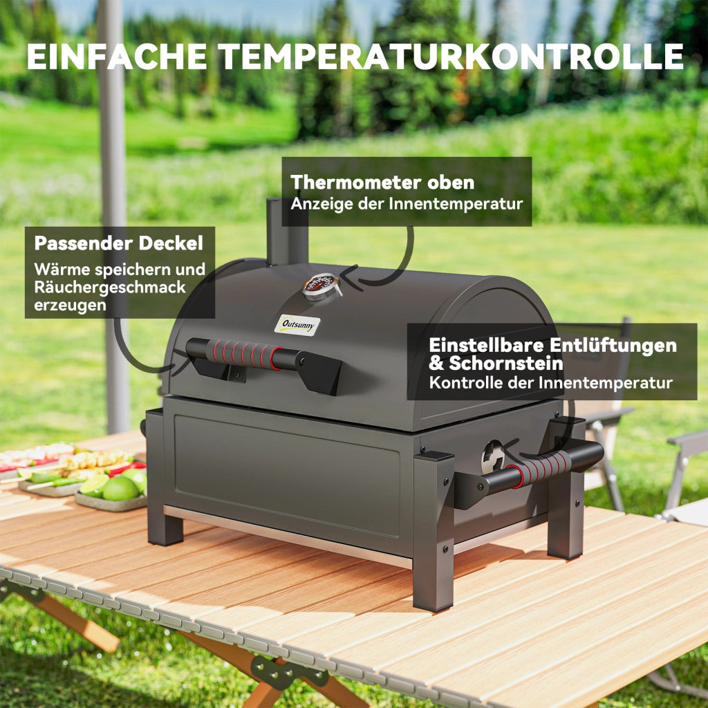 Barbecue a carbone con coperchio, griglia riscaldante, cassetto cenere, termometro, inox ¨C zephmum ¨C Nero/Rosso 67x53x55cm