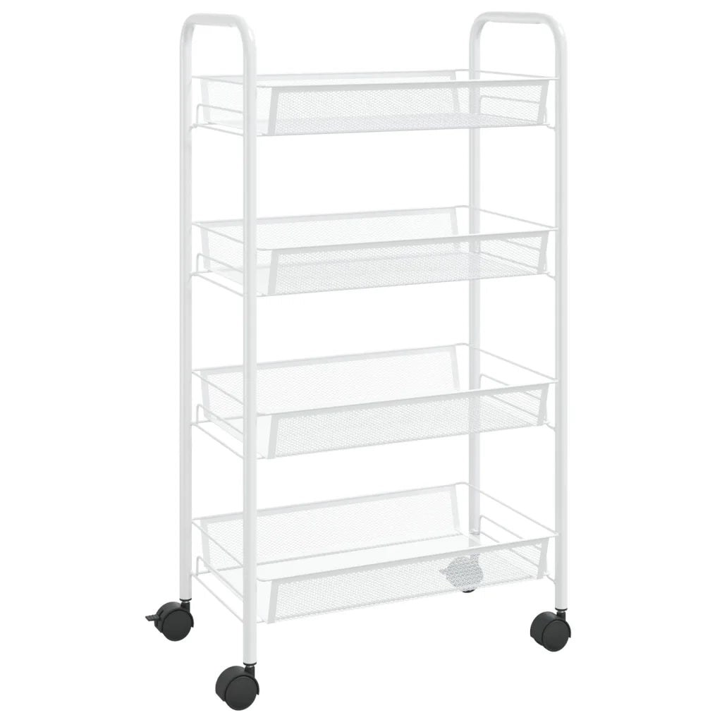 Carrello da Cucina con 4 Ripiani-Scaffale per Cucina Bianco 46x26x64 cm in Ferro