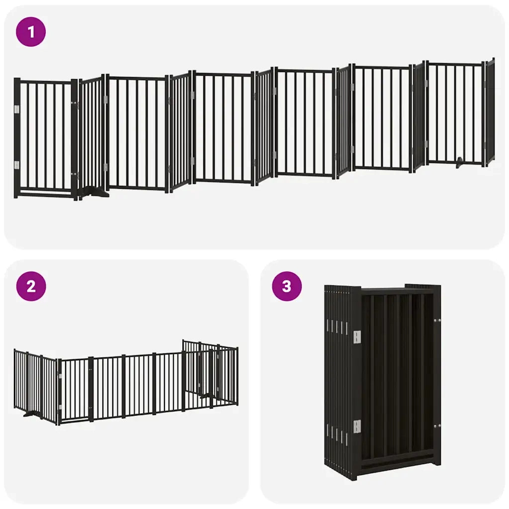vidaXL Cancello Cani Porta Pieghevole Nero 12 Pannelli 600 cm Pioppo