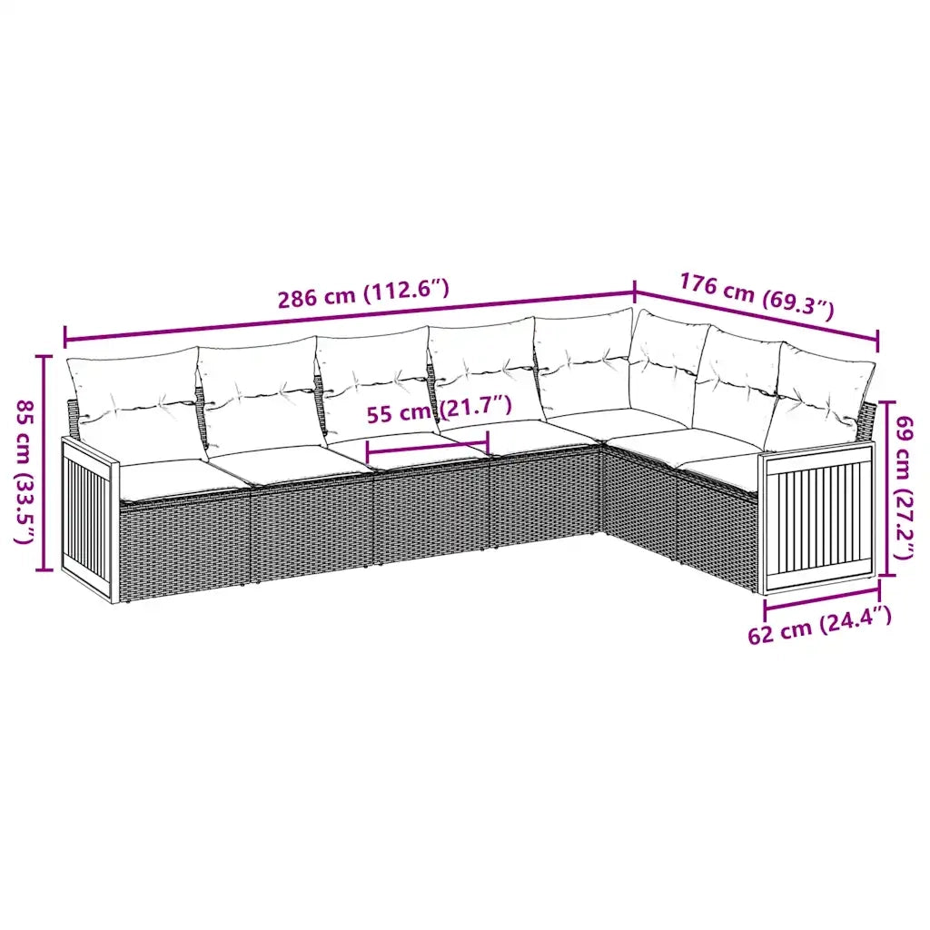 Set Divani da Giardino 7 pz con Cuscini Beige in Polyrattan
