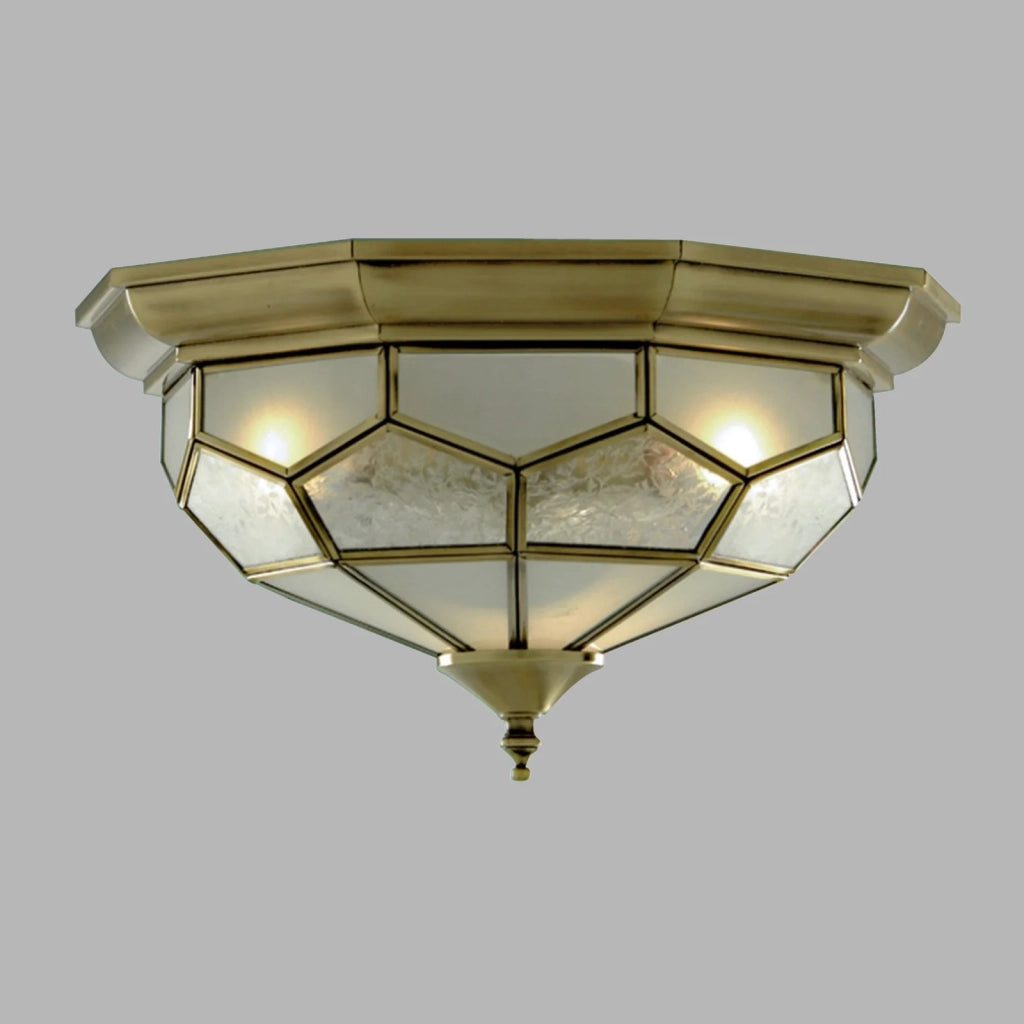Plafoniera Classica Pisa Ii Ottone Vetro 2 Luci E14