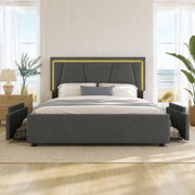 Letto matrimoniale 140x200 cm con LED e 4 cassetti, grigio