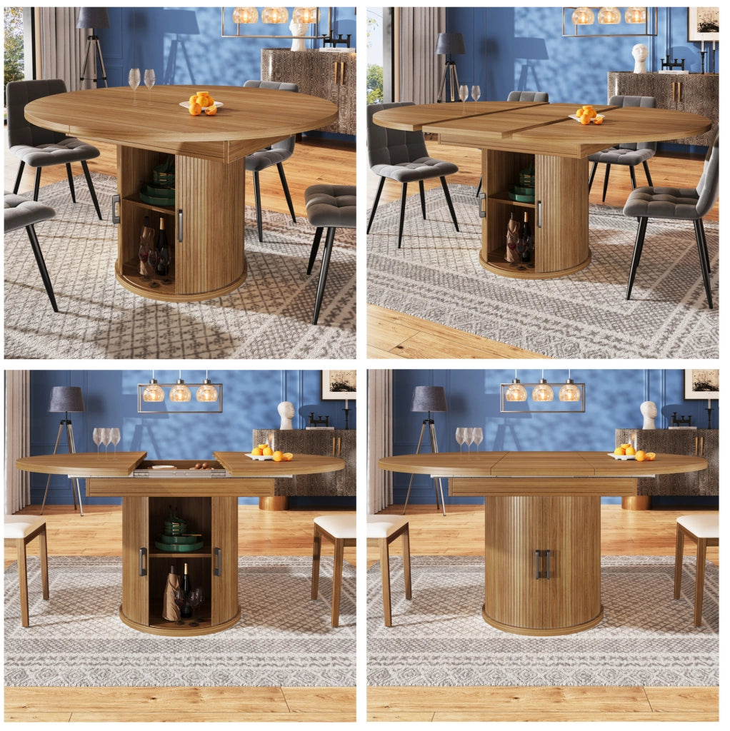 Tavolo da pranzo allungabile 118-158 cm noce con vano contenitore, 6 posti
