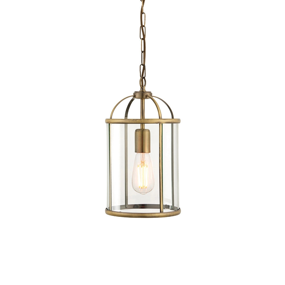Lampada sospensione industriale ottone antico vetro E27 Endon