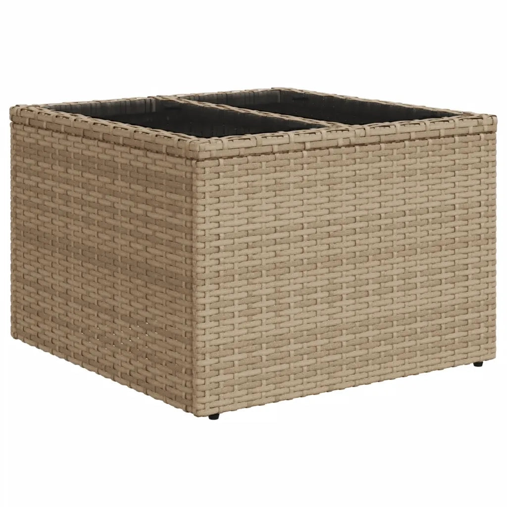 Tavolo da Giardino | Tavolino da esterno Piano in Vetro Beige 55x55x37 cm Polyrattan