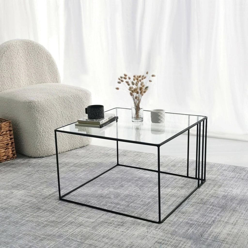 Giacinta, Tavolino da Salotto Forma Quadrata, 55x55x36h cm Nero