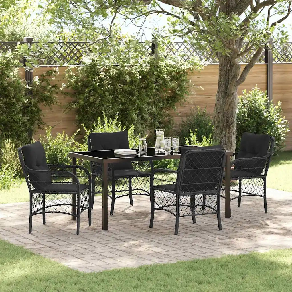 Set da Pranzo per Giardino con cuscino 5 pcs Nero polyrattan 3380207