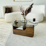 Cornalba, Tavolino da Salotto Piano in Vetro Temperato, 75x75x35h cm Marrone Noce