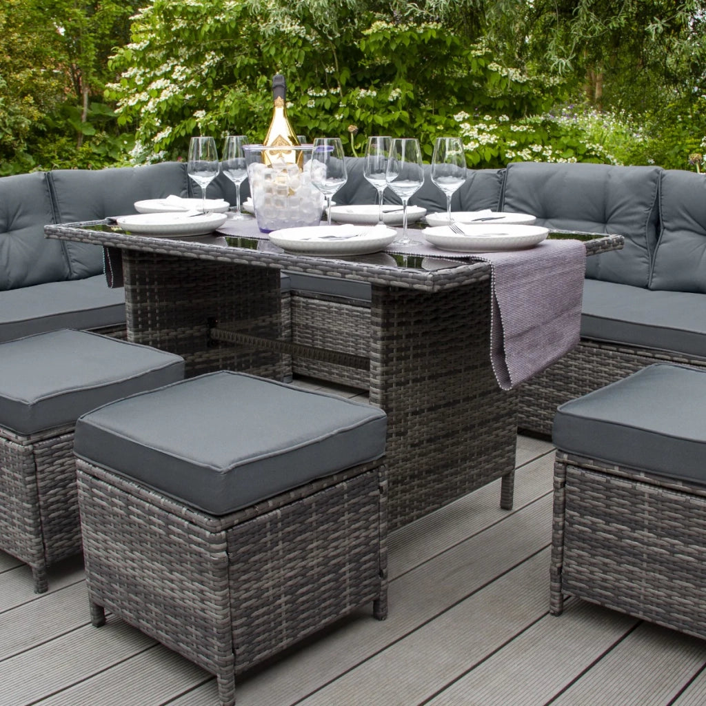 Set d'angolo in rattan e box da giardino Grigio Grande Cuscino Cassapanca 582L Outdoor