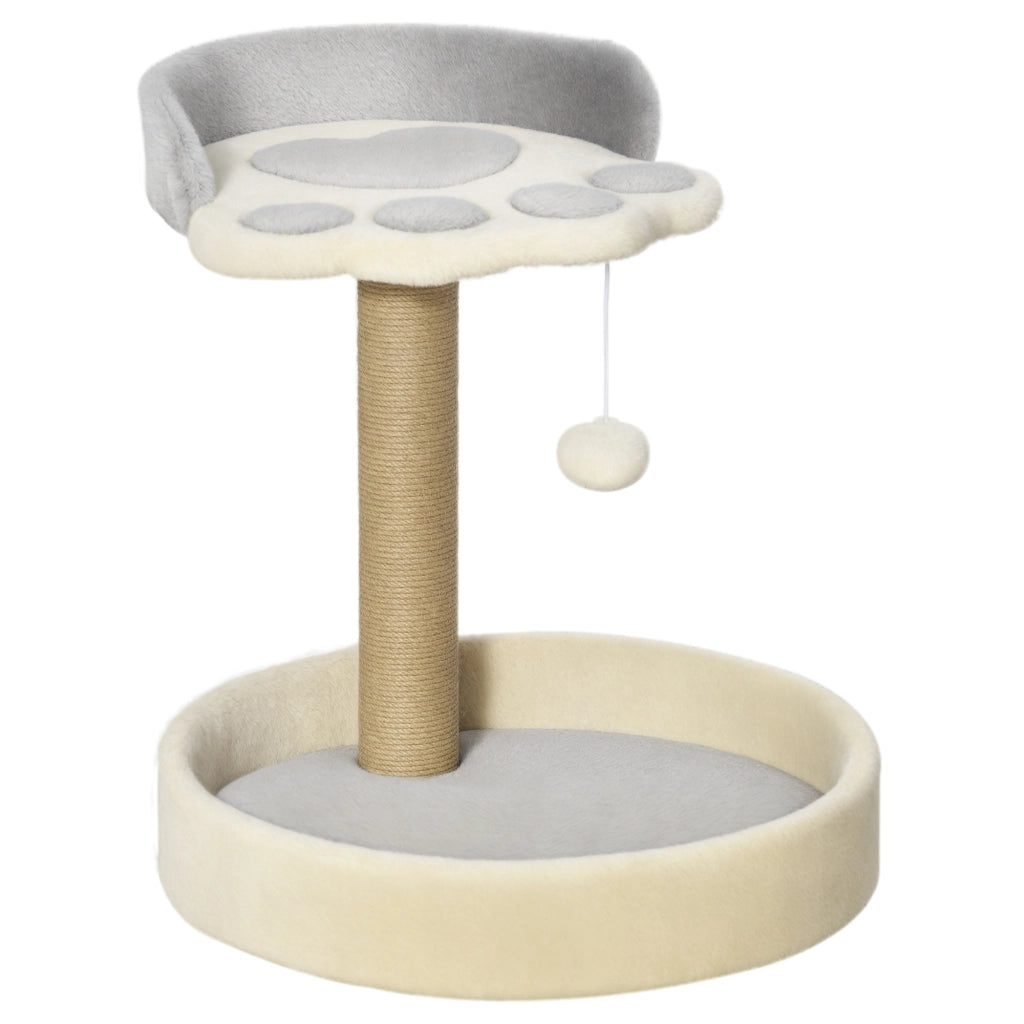 Tiragraffi per Gatti con Lettini, Corda in Juta e Peluche, 41x41x44 cm, Grigio e Beige